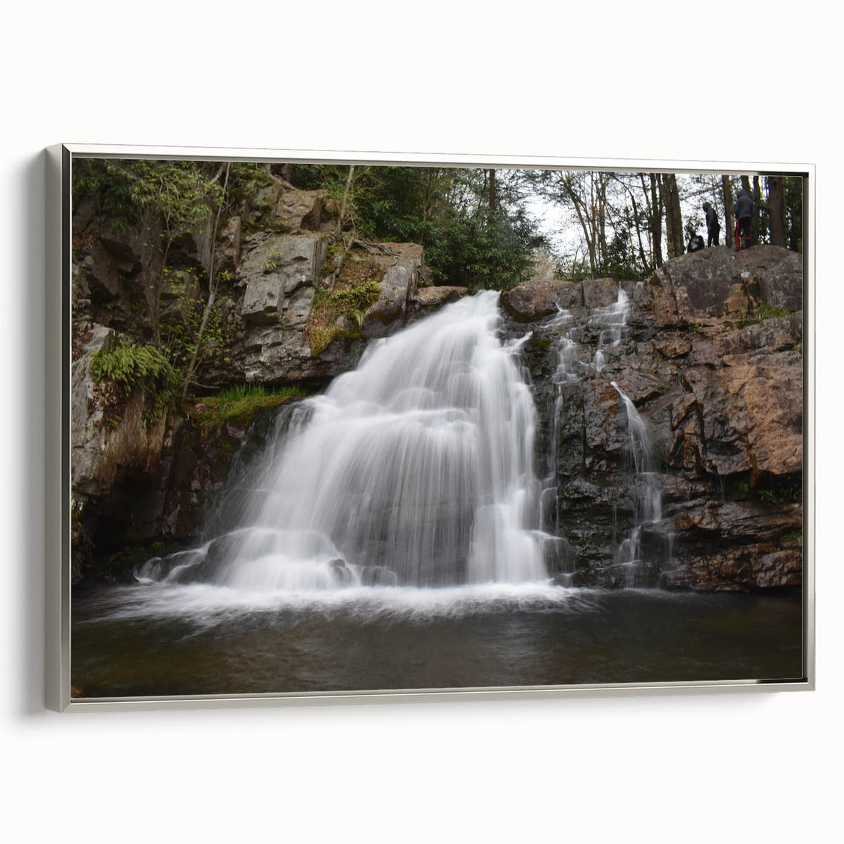 Landscape art painting of Pennsylvania scenery on a framed canvas, featuring colorful art with black and silver accents.