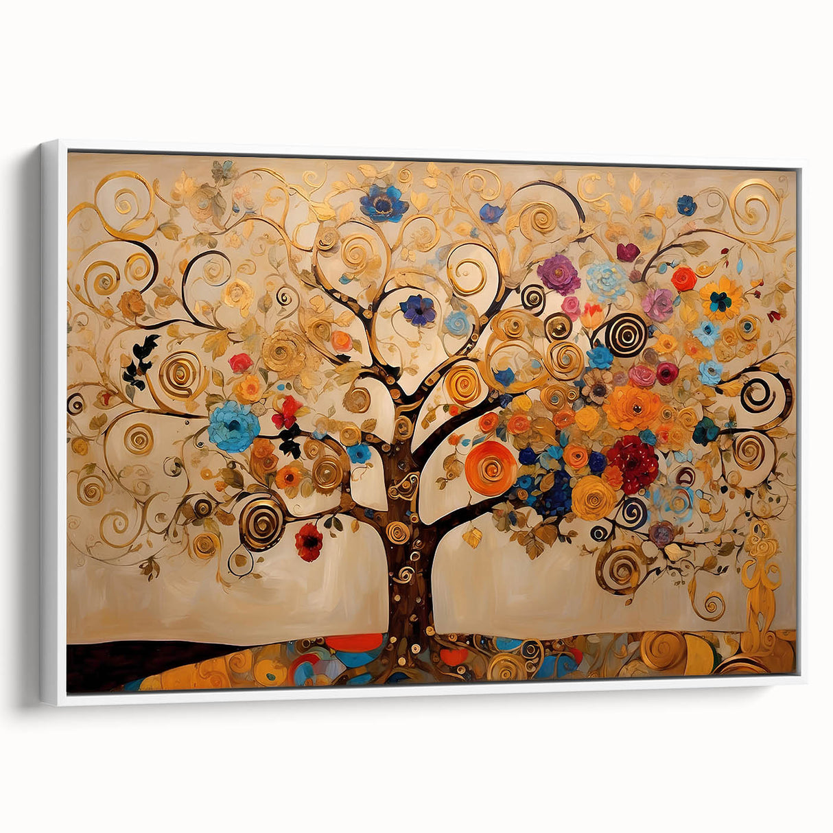 Framed canvas wall art showcasing an abstract floral design in soft pastel colors, viewed from the side, highlighting the elegant frame and modern decor style.