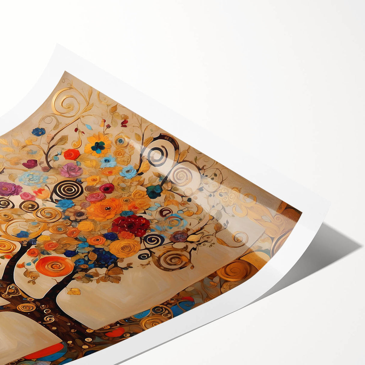 Abstract floral wall art print showcasing vibrant colors and intricate patterns, rolled and ready for display, ideal for modern home decor and interior design.