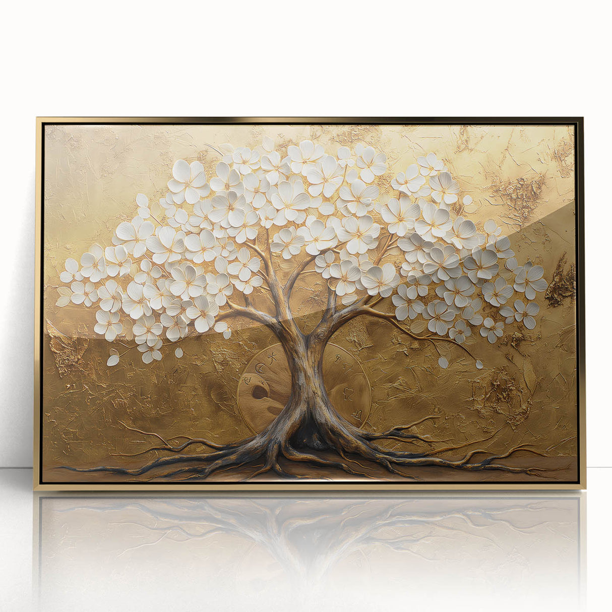 Framed abstract floral wall art featuring vibrant colors and acrylic gold accents, ideal for modern home decor, enhancing aesthetic appeal in any room.