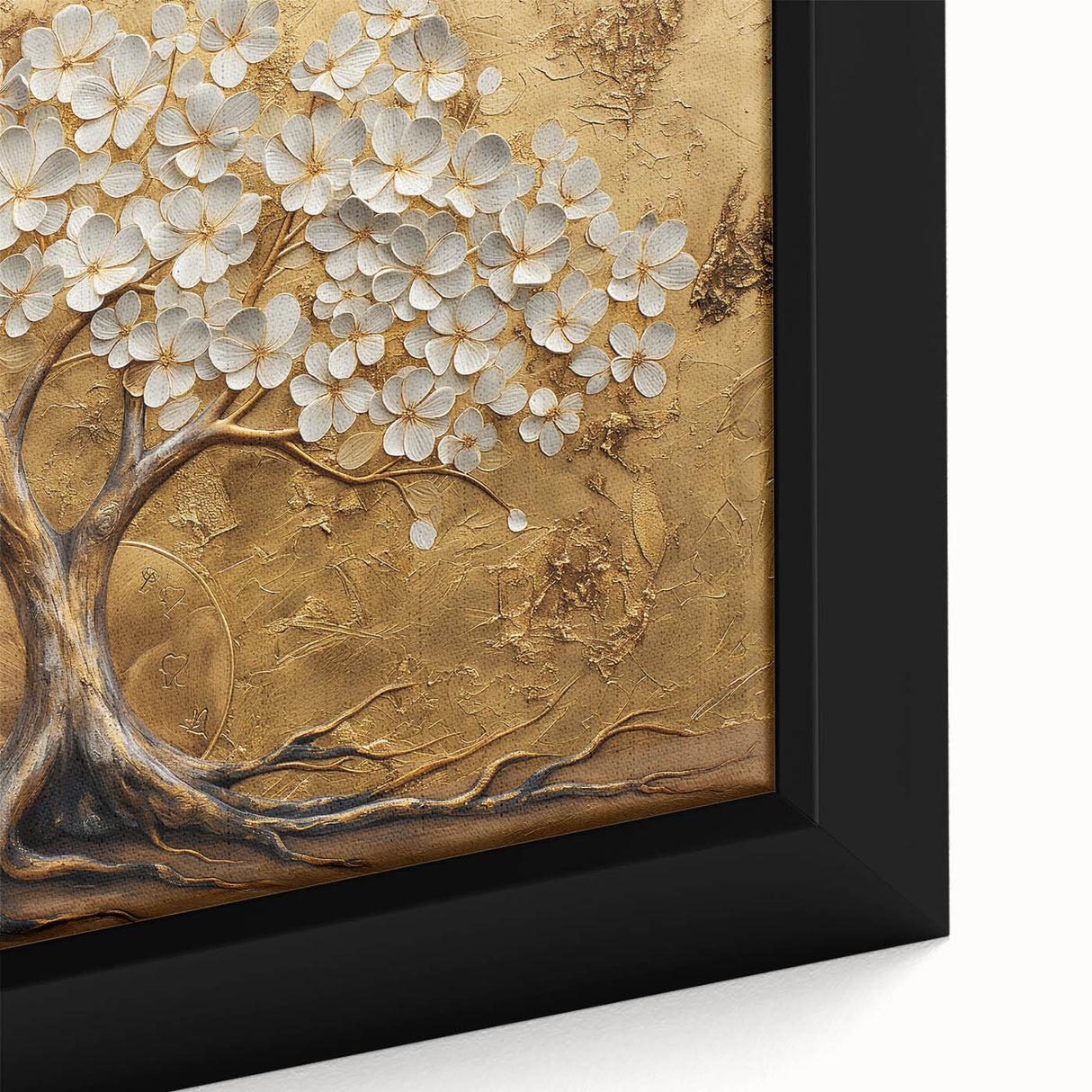 Close-up of framed abstract floral wall art on canvas, showcasing vibrant colors like deep blues and bright pinks, ideal for contemporary home decor.