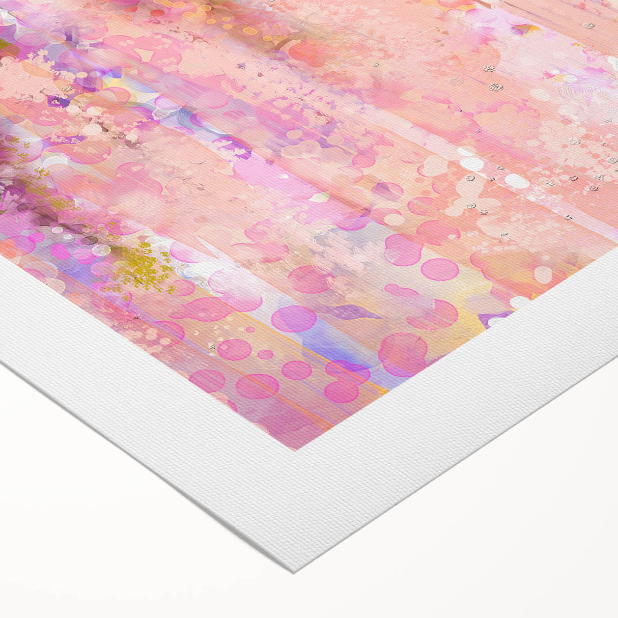 Abstract floral design on rolled canvas showcasing vibrant colors of pink, green, and blue, elegantly packaged in a protective cardboard tube for easy display.