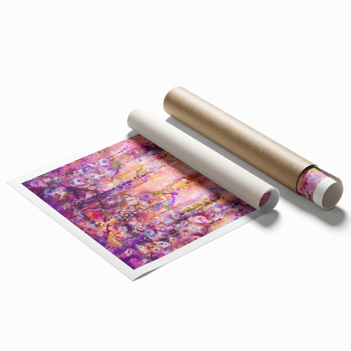 Colorful abstract floral design printed on high-quality paper, showcasing vibrant hues of pink, blue, and green, ideal for modern home decor or art enthusiasts.
