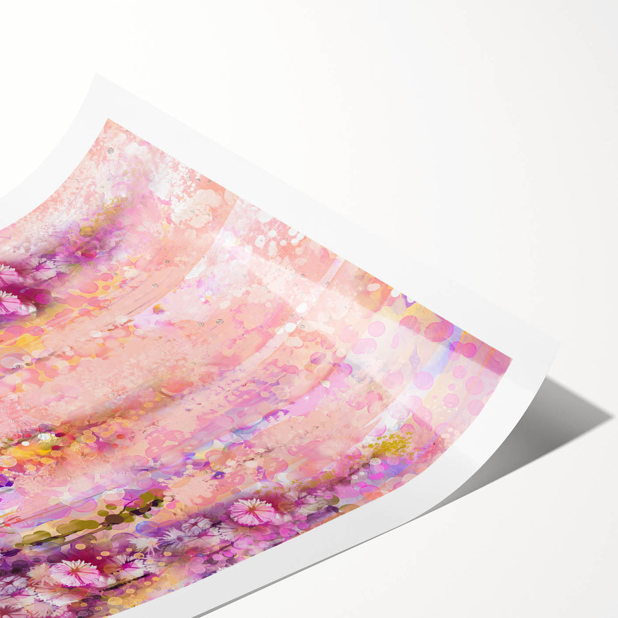 Abstract floral art print showcasing vibrant colors and intricate patterns, elegantly rolled for easy display and shipped in a protective tube. Perfect for home decor.