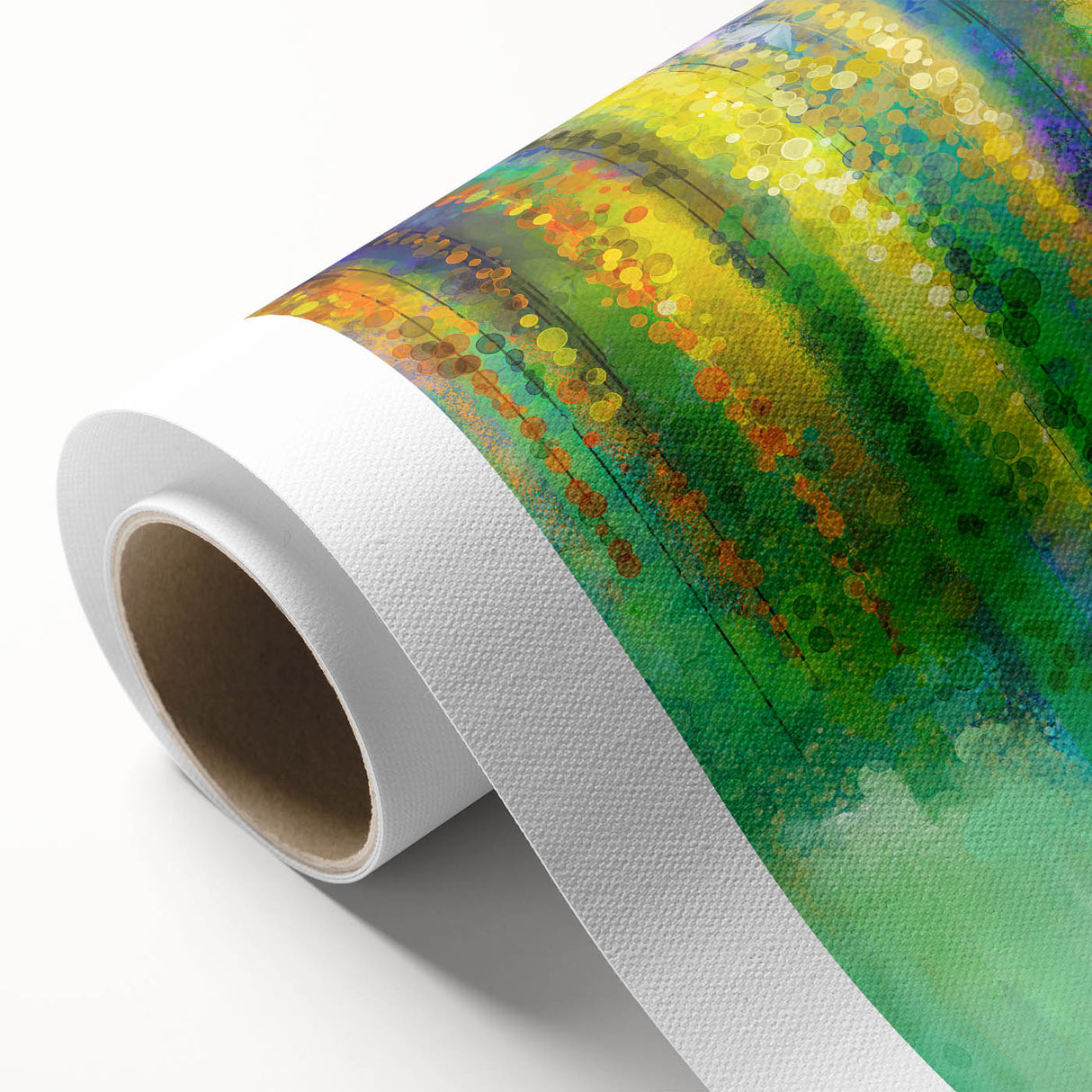 Abstract floral artwork on rolled canvas showcasing vibrant colors and intricate patterns, ideal for home decor. Packaged securely in a durable cardboard tube for easy transport and protection.