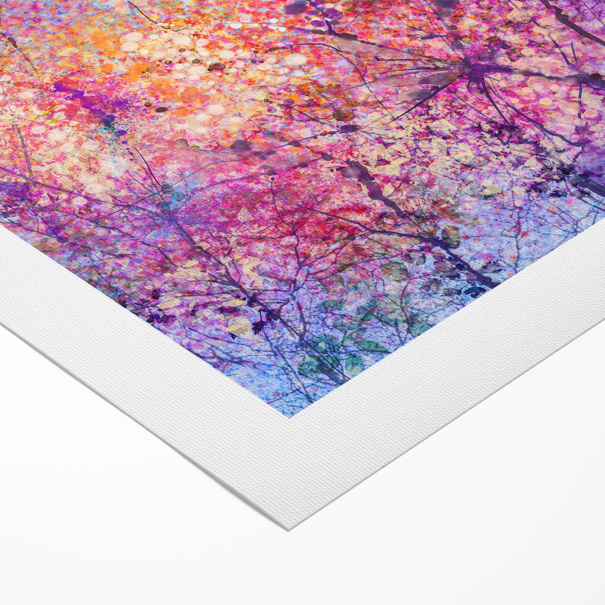 Abstract floral design on rolled canvas, showcasing vibrant colors and intricate patterns, elegantly packaged in a protective cardboard tube for easy display.