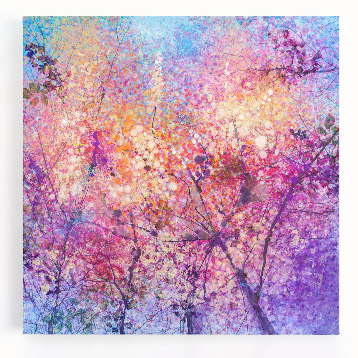 Abstract floral stretched canvas artwork showcasing vibrant colors and intricate patterns, ideal for modern home decor. Perfect for adding a touch of elegance to any space.