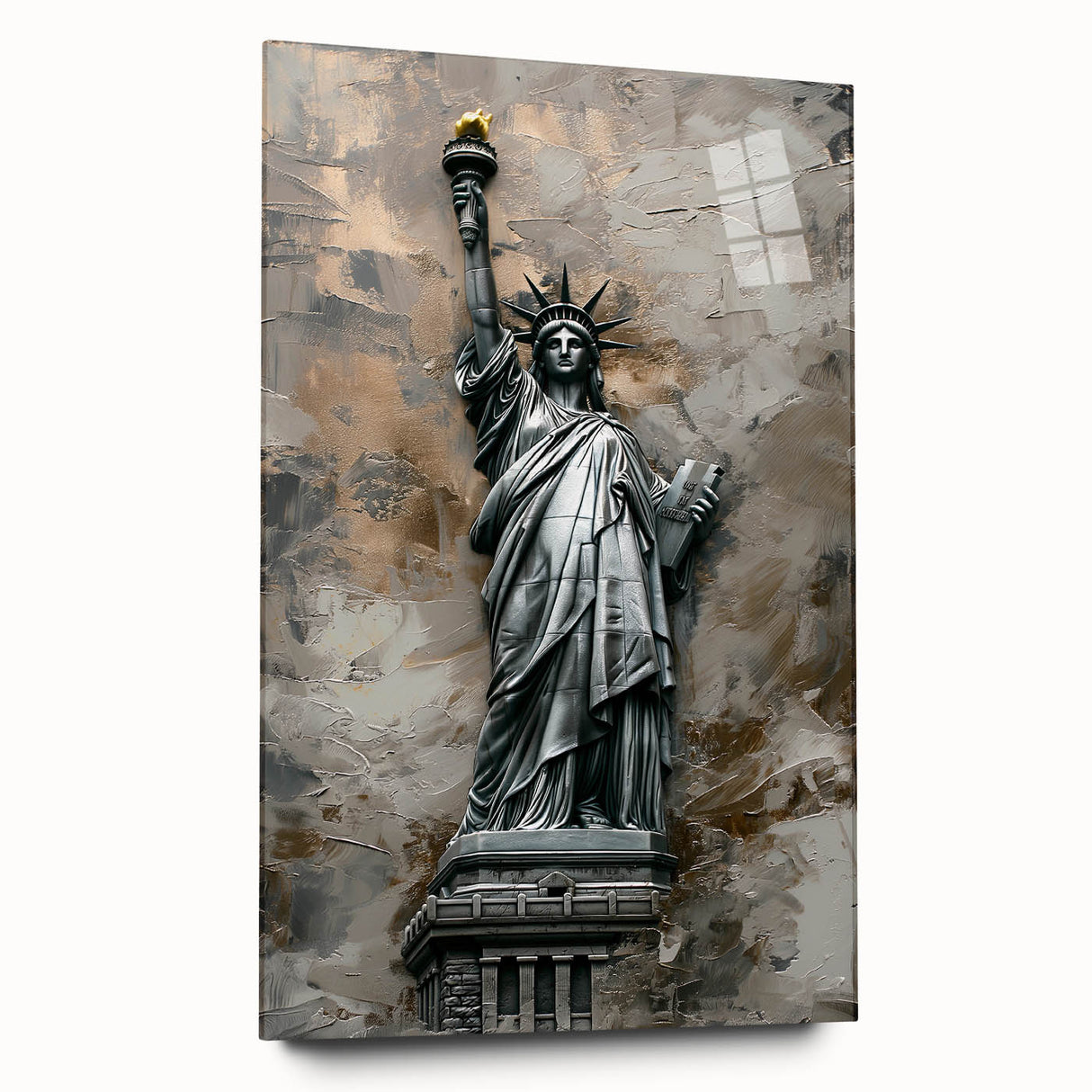 Abstract landscape wall art displayed in a sleek acrylic frame, showcasing vibrant colors and fluid shapes, ideal for modern home decor. The side view highlights the glossy finish and design details, making it a striking addition to any interior space.