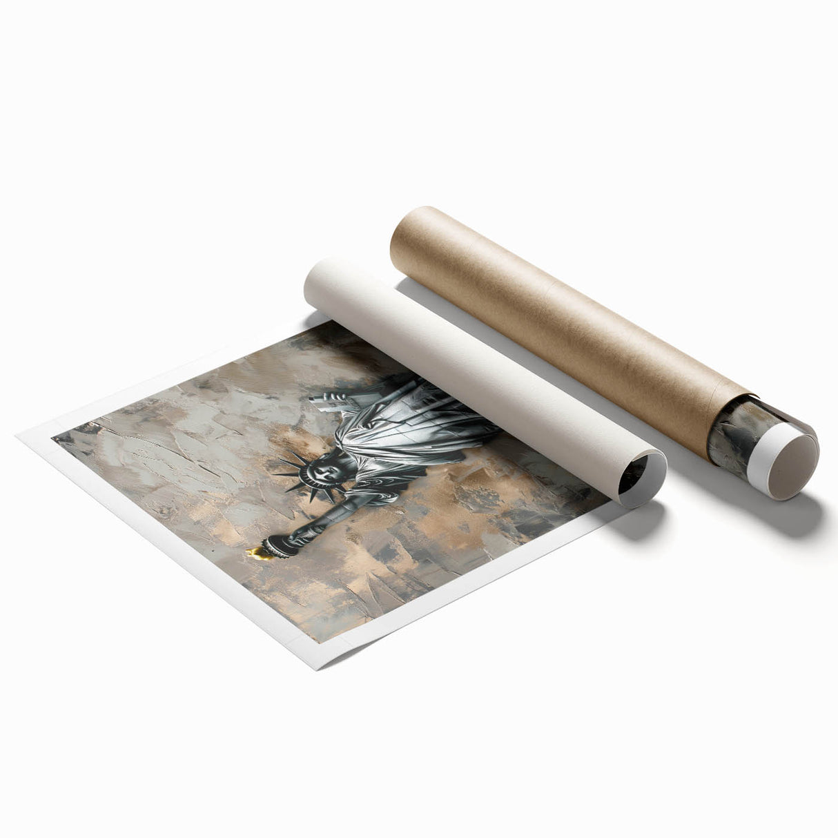 Abstract landscape wall art print showcasing vibrant colors and fluid shapes, rolled and ready for display, ideal for modern home decor enthusiasts.