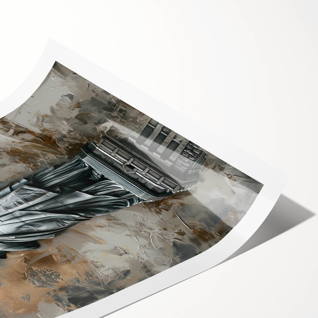 Abstract landscape wall art print showcasing vibrant colors and fluid shapes, rolled for easy transport and display, perfect for modern home decor.