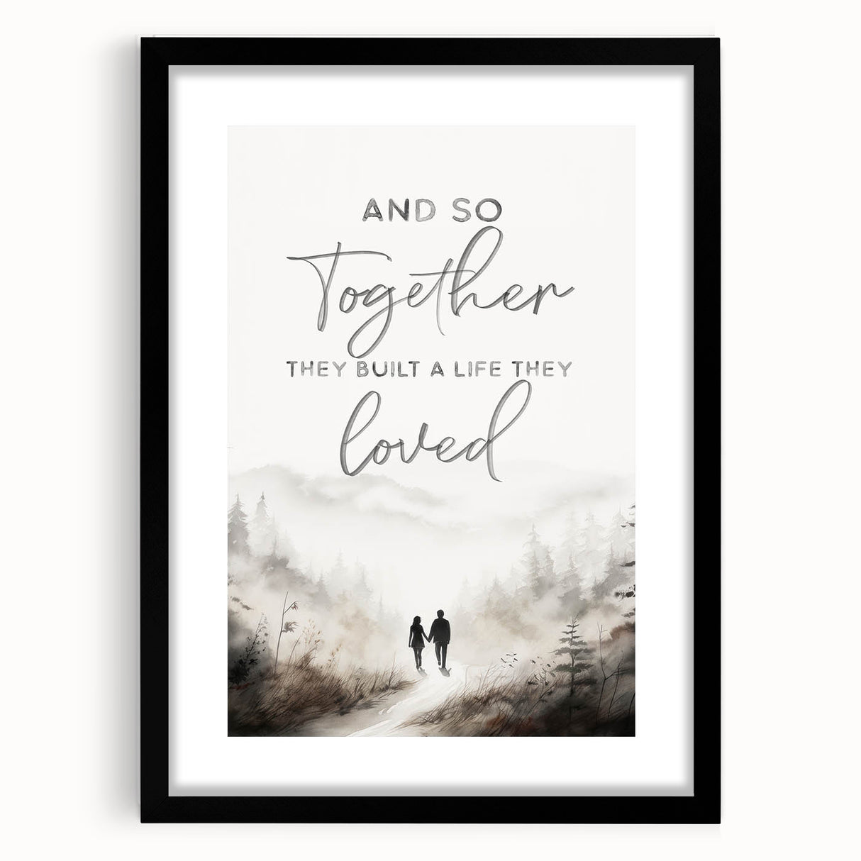 Romantic Typography Art Print - "Together They Loved" Canvas