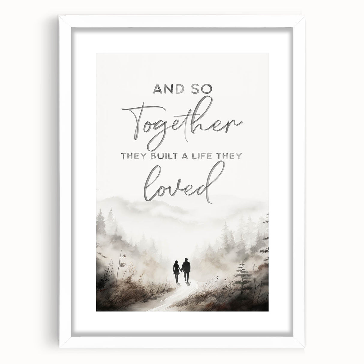Romantic Typography Art Print - "Together They Loved" Canvas