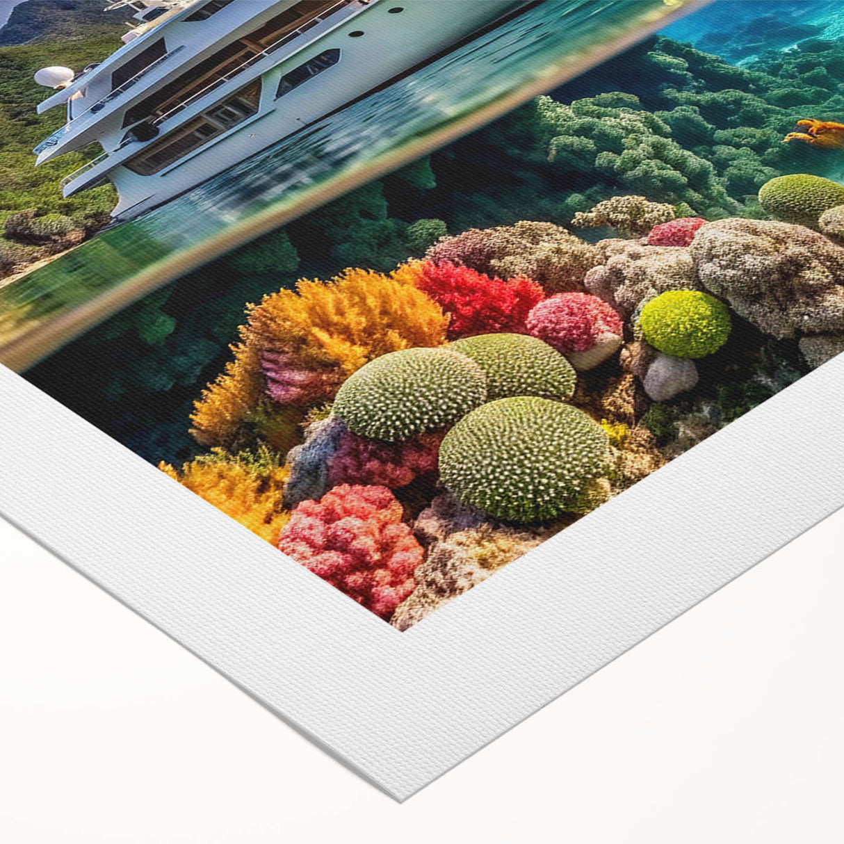 Art deco poster of Seychelles scenery on rolled canvas, in vibrant oceanic blues and greens, ideal for dining room wall art.