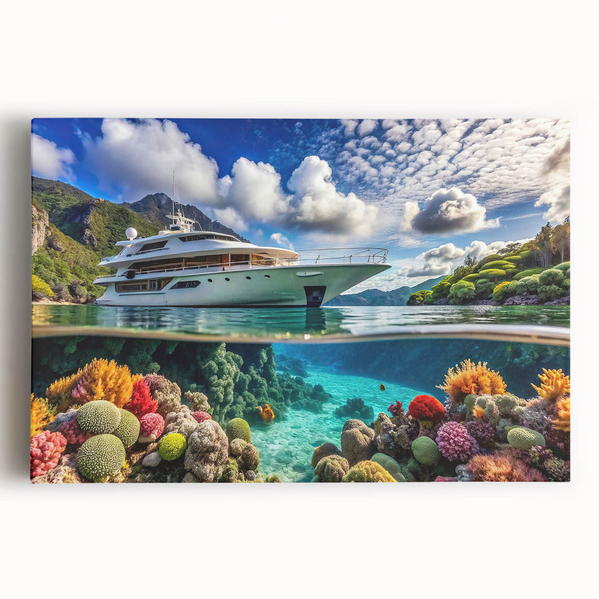 Black and white photograph of Seychelles scenery on stretched canvas, suitable for kitchen wall art or bedroom decor.