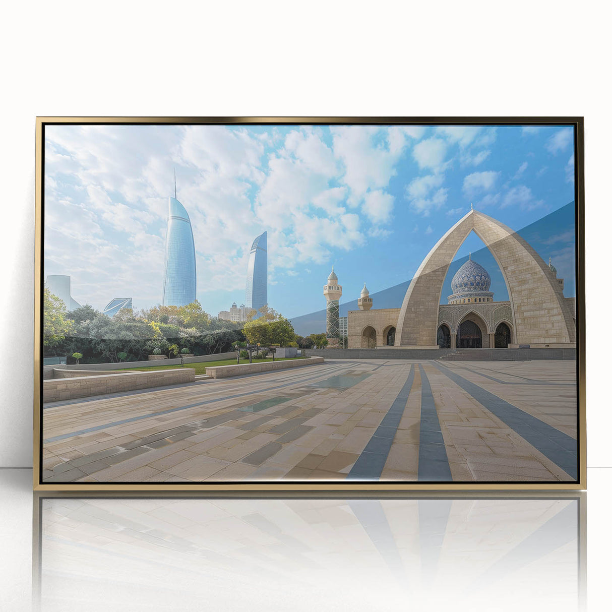 Framed acrylic print of a serene Azerbaijani landscape in muted earth tones, ideal for modern art wall decor.
