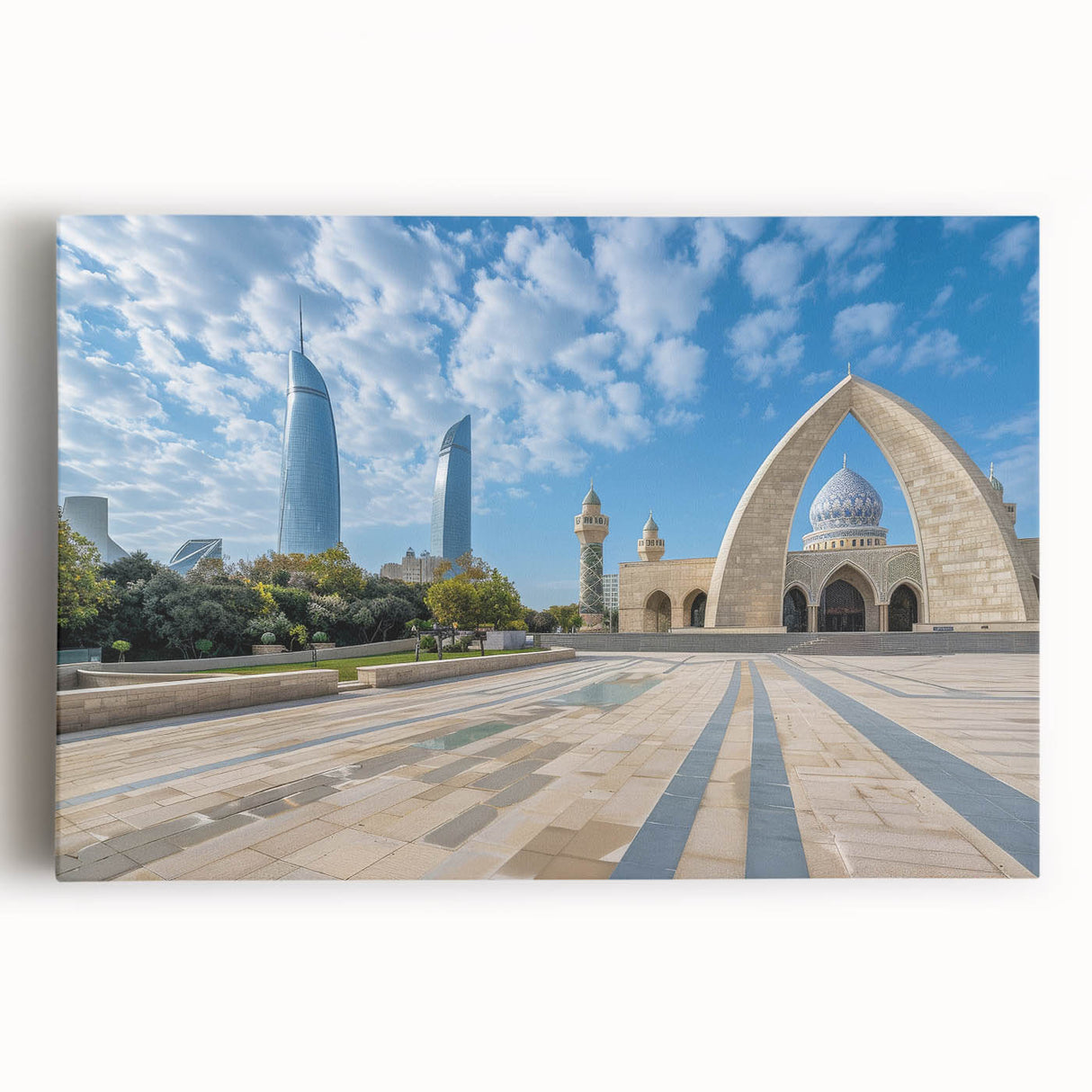 Large black and white stretched canvas of an Azerbaijan landscape, ideal for kitchen wall art.