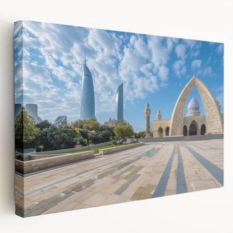 Large canvas art depicting a serene Azerbaijan landscape in soft earth tones, ideal for kitchen wall art.