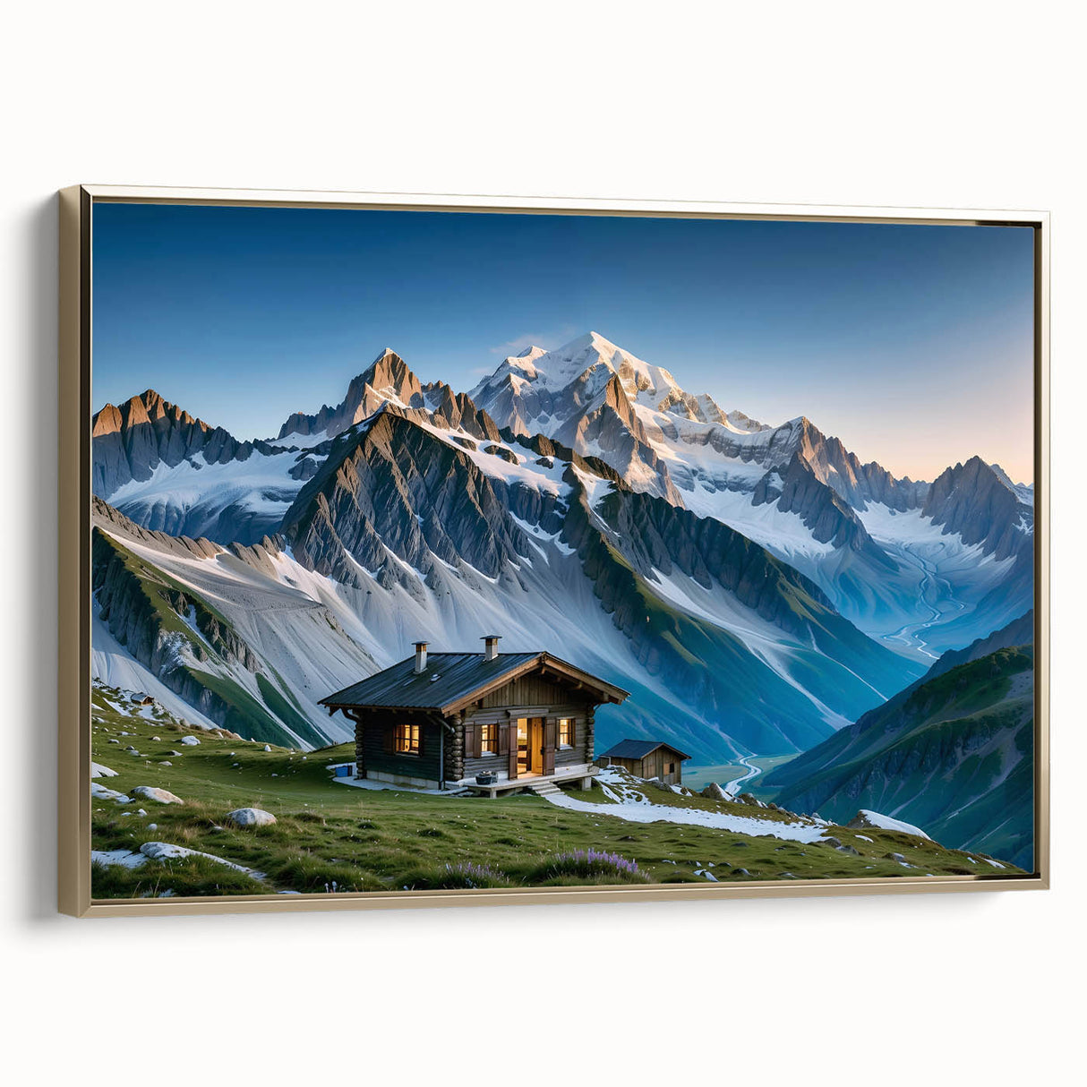 Framed canvas wall art featuring a vintage-style landscape painting of the Georgian countryside, set in a black frame.