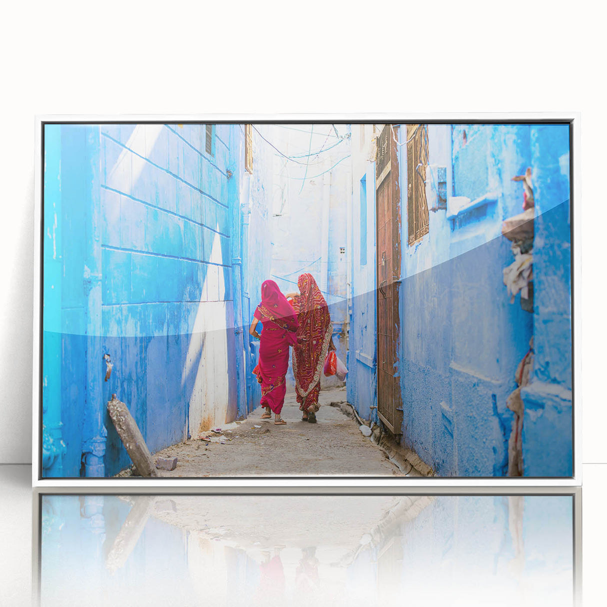 Art Deco poster of a serene Indian landscape in muted earth tones, framed acrylic, ideal for modern art wall decor.