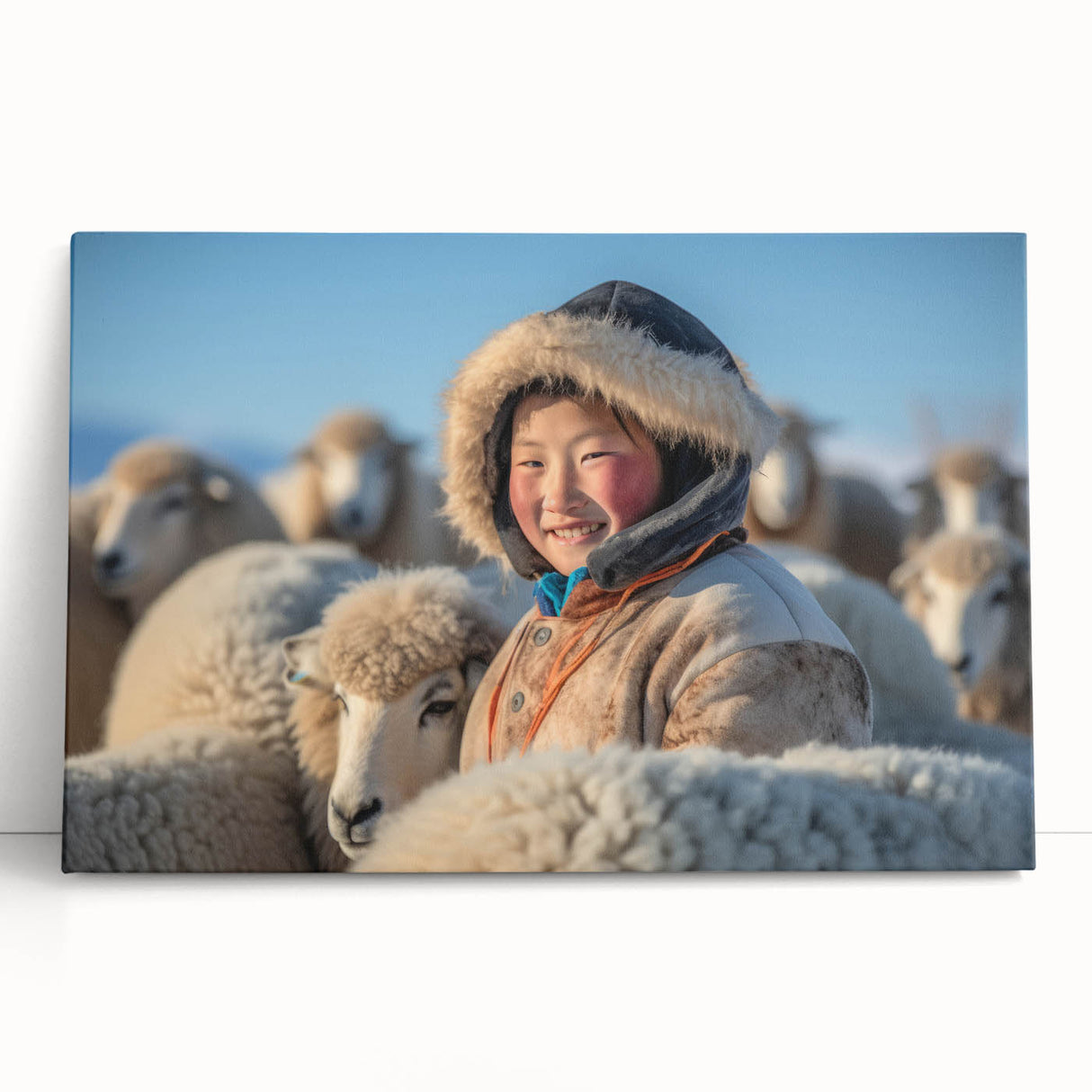 Black and white stretched canvas of a Mongolian landscape, ideal for kitchen wall art or bedroom ambiance.