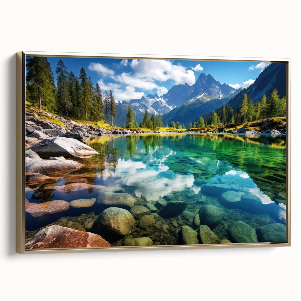 Framed canvas featuring a vintage-style landscape painting of Alberta, Canada, with muted earth tones.