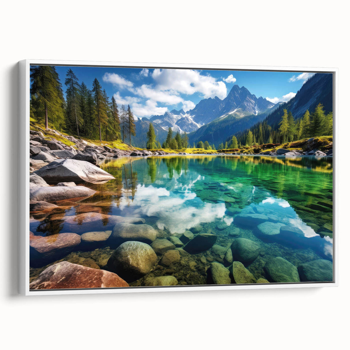 Vintage poster art of Alberta, Canada scenery in vibrant colors on a framed canvas, ideal for living room decor.
