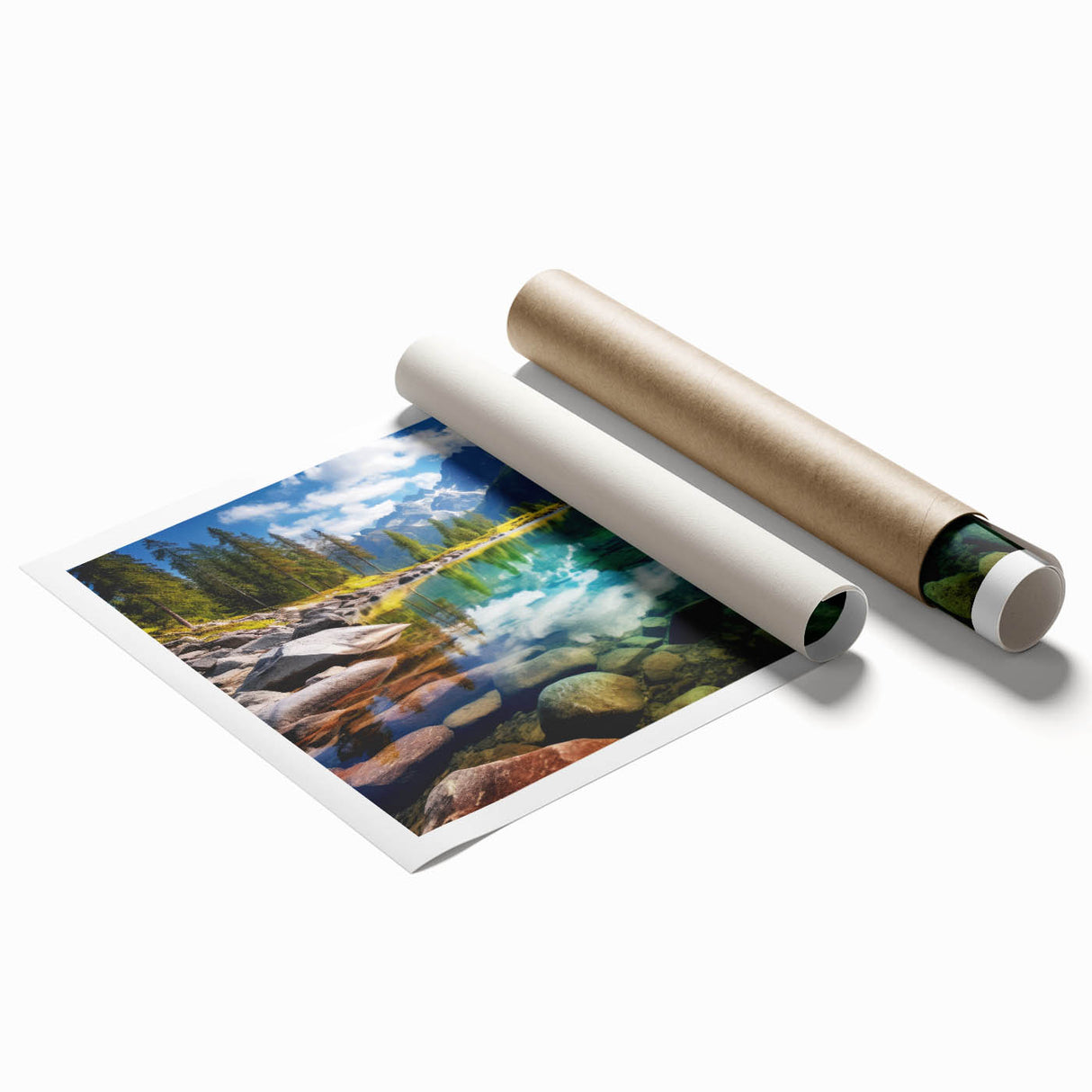 Extra large rolled print depicting Alberta scenery with vivid green and blue tones.