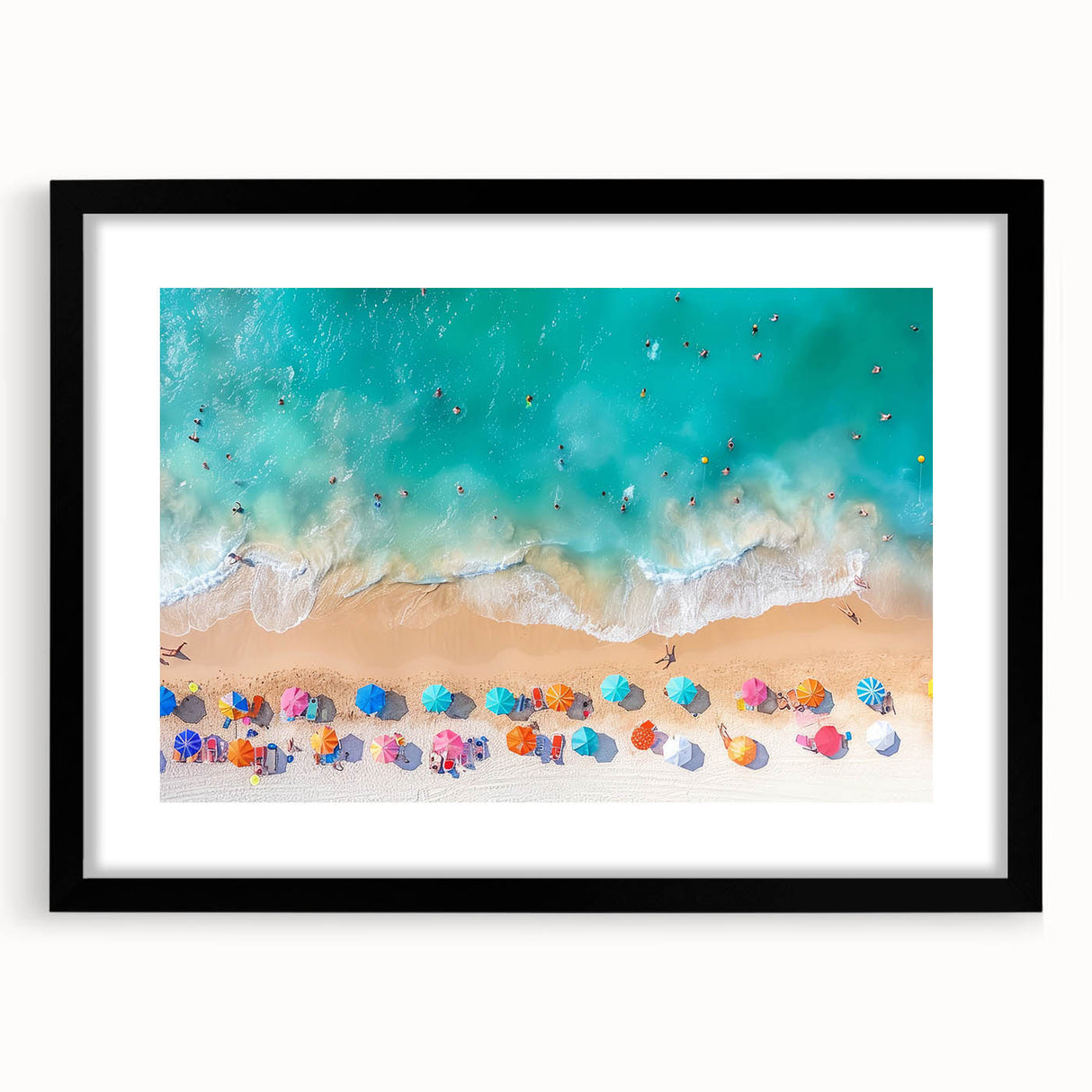 Extra large, textured abstract art print of colorful Cancun scenery on a black framed canvas, ideal for living room decor.