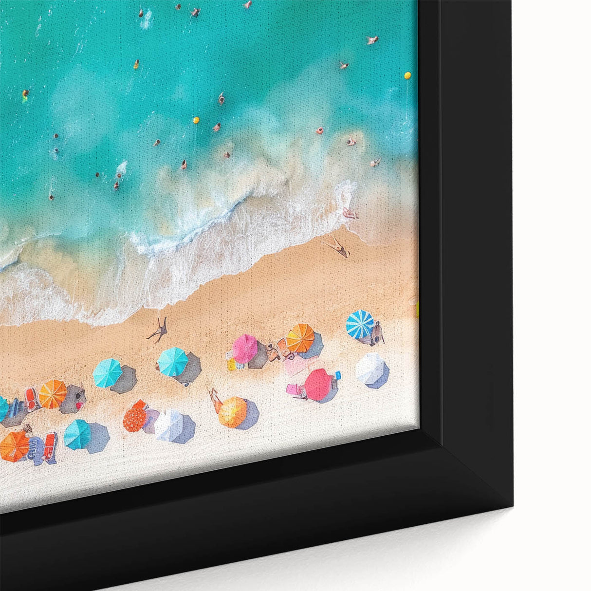 Framed canvas depicting a textured, colorful Cancun scenery in black, ideal for extra large living room wall art.