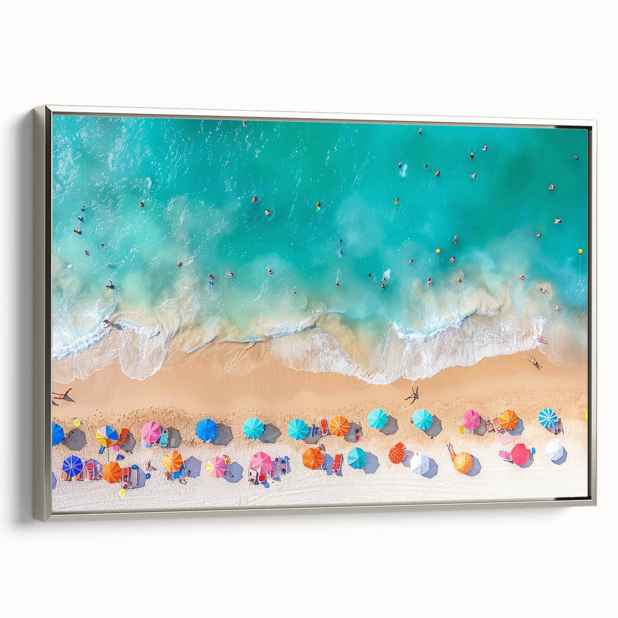 Framed canvas featuring a landscape art painting of Cancun with vibrant colors and vintage poster art style.