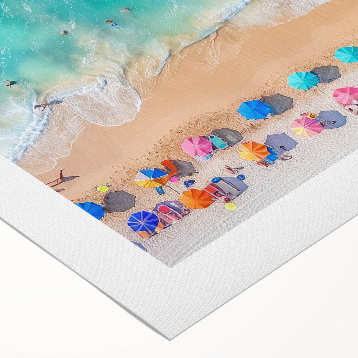 Art deco poster of Cancun scenery with pastel blue and pink tones on rolled canvas, suitable for dining room wall art.