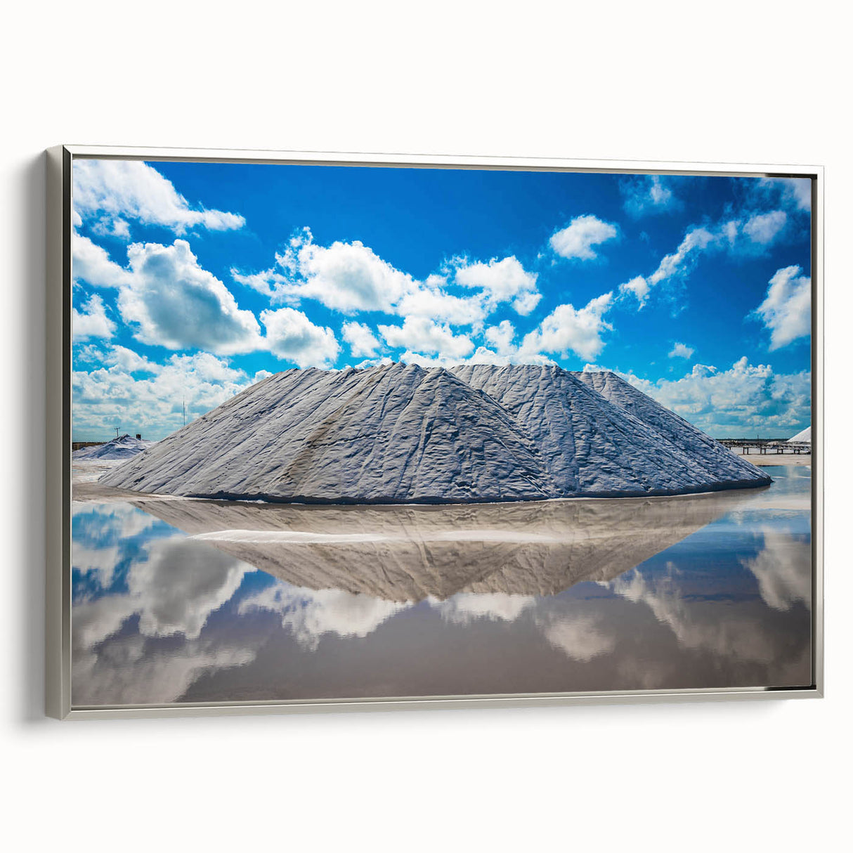 Extra large framed canvas depicting abstract scenery of Yucatan in textured silver and gray tones.