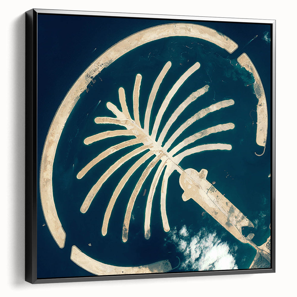 Black and white framed canvas of Dubai skyline, ideal for bedroom wall art with a vintage poster style.