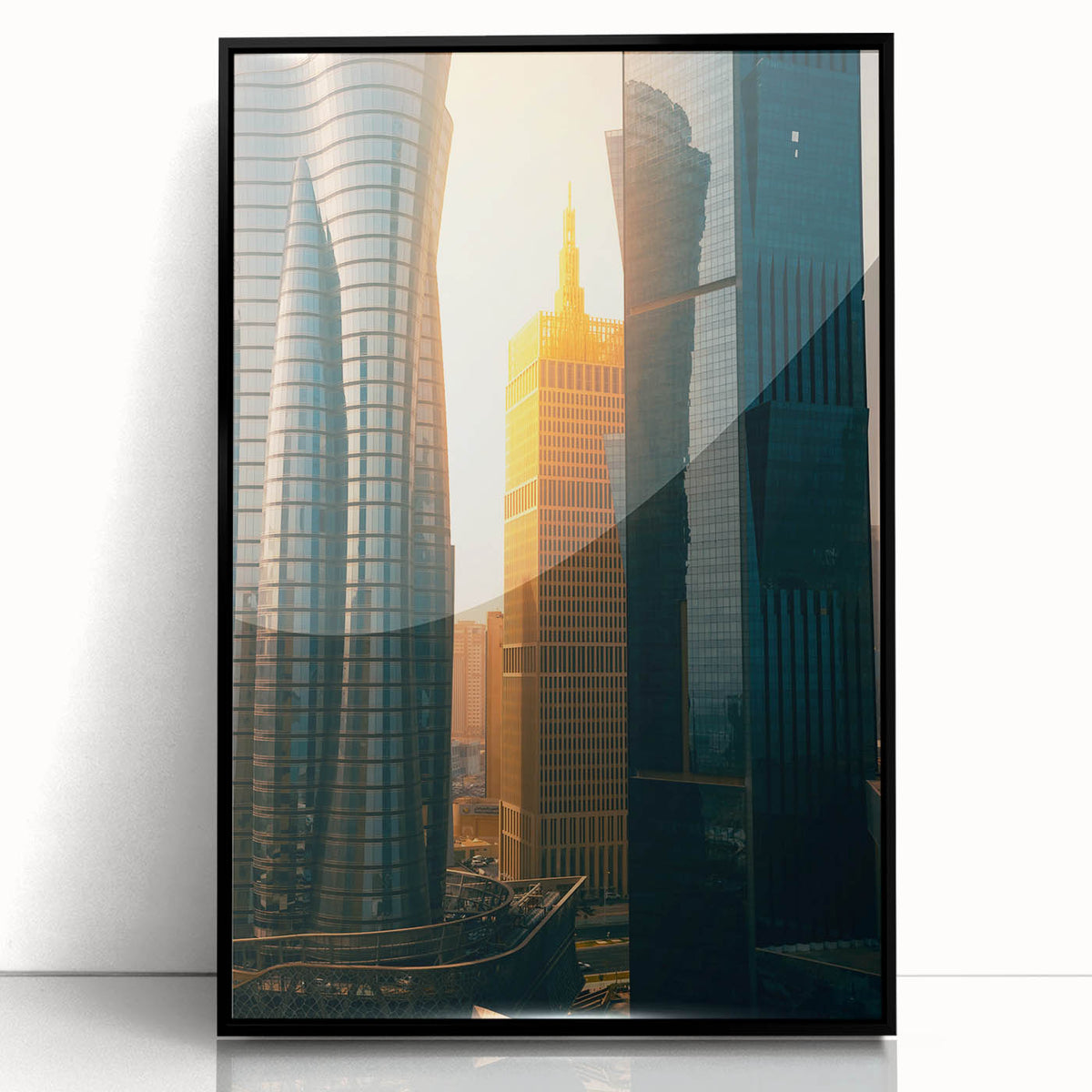 Large abstract wall art of a Qatar scenery in muted earth tones, acrylic on framed canvas.