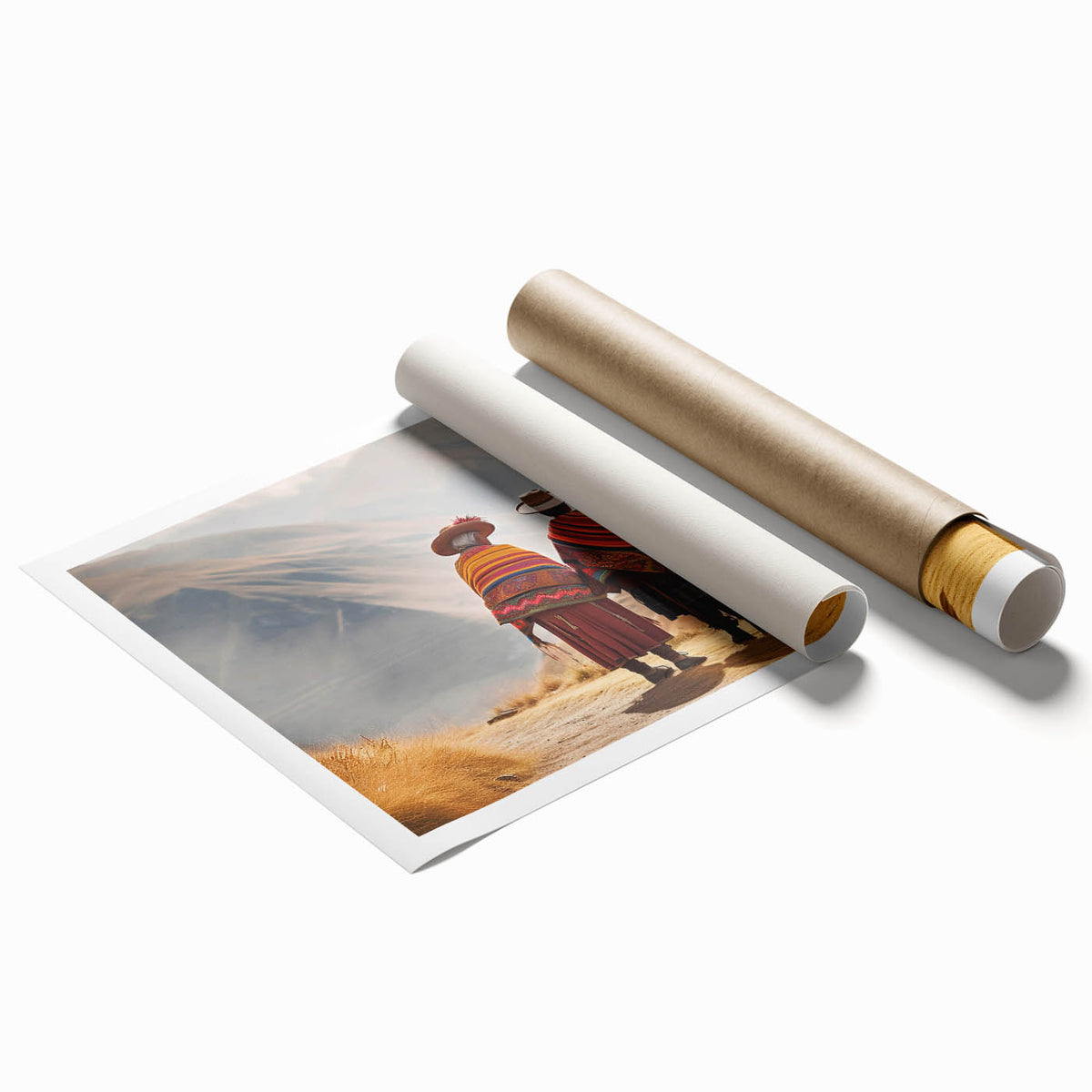 Extra large rolled print of a vibrant floral scene set in Peru.