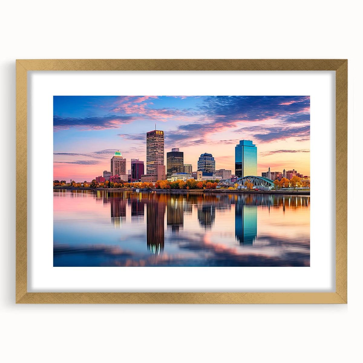 Extra large abstract art print of Arkansas scenery in textured style, with muted earth tones on a framed canvas.