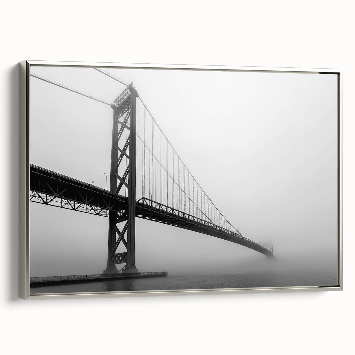 Framed canvas of a vintage-style Detroit landscape in colorful hues, ideal for office wall decor.