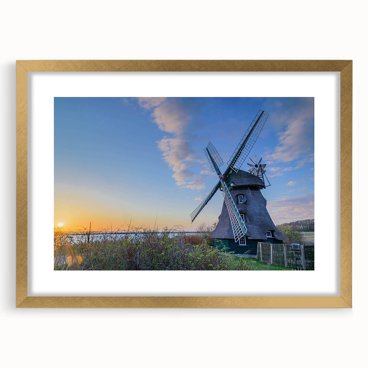 Extra large abstract art print of Charlotte skyline in textured gold frame, ideal for living room decor.