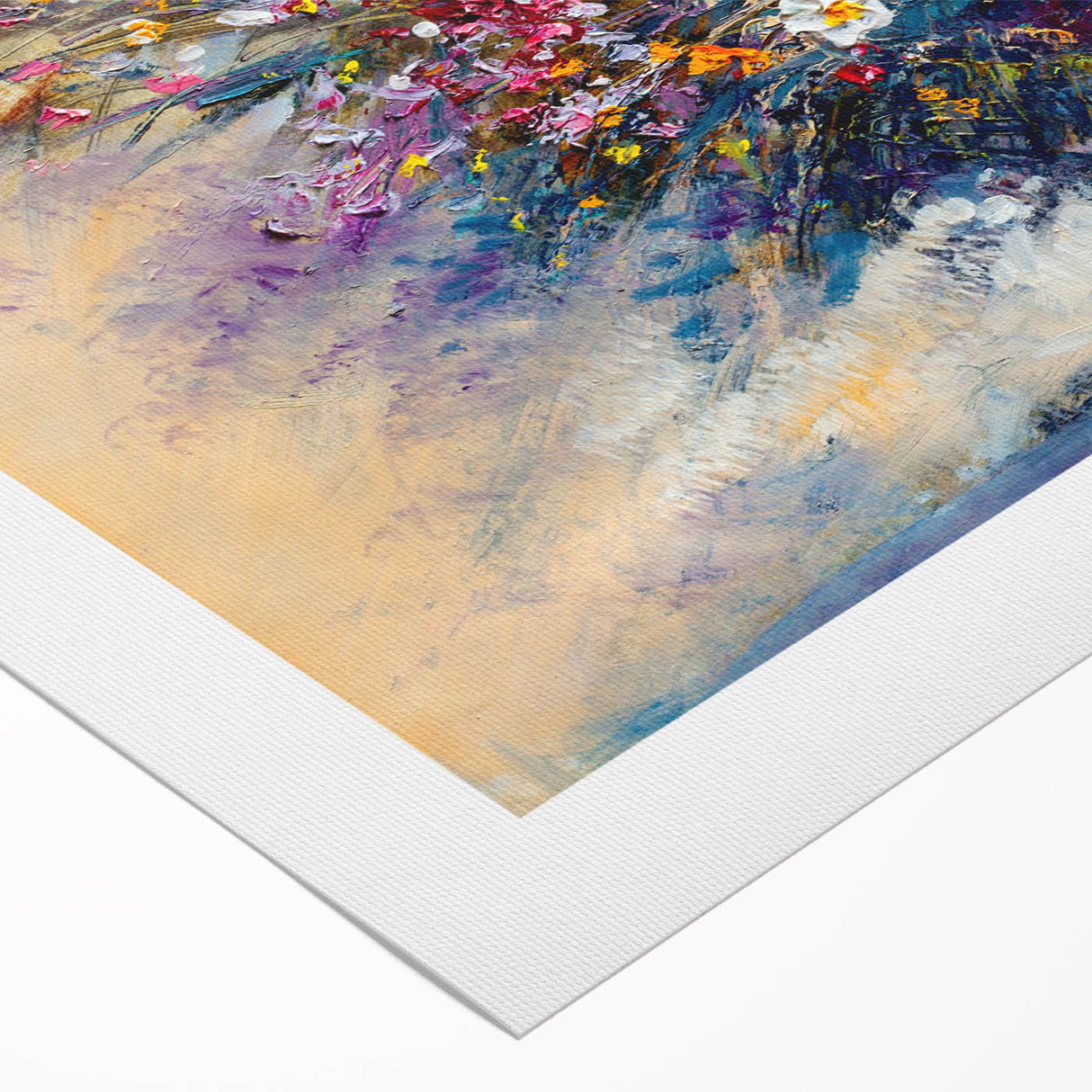 Abstract floral rolled canvas artwork showcasing vibrant colors and intricate patterns, elegantly packaged in a durable cardboard tube for easy transport and display. This unique piece adds a touch of modern elegance to any room decor.