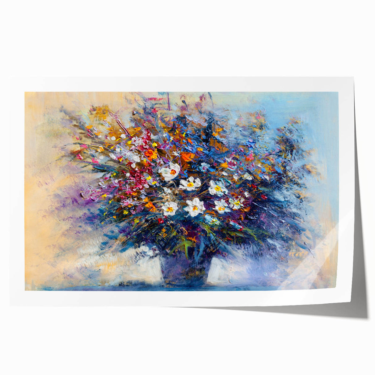 Abstract floral design rolled print showcasing vibrant colors and intricate patterns, ideal for modern decor. Packaged securely in a cardboard tube for protection during shipping.