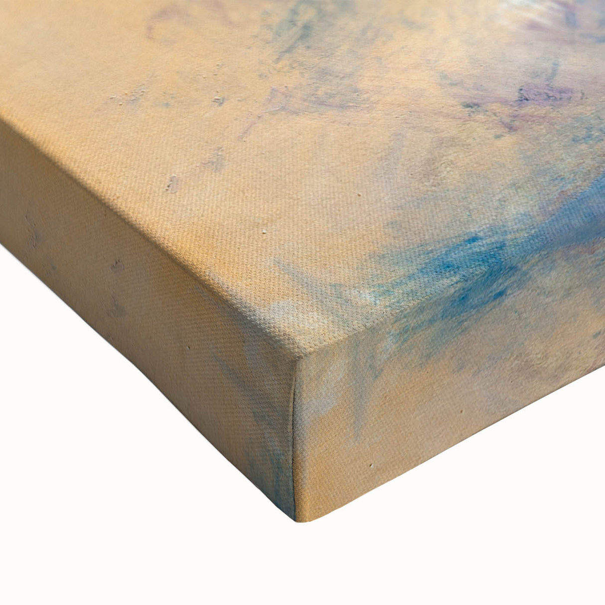 Close-up of an abstract floral stretched canvas design featuring vibrant colors and intricate patterns, showcasing the artwork's texture and details. Perfect for home decor.