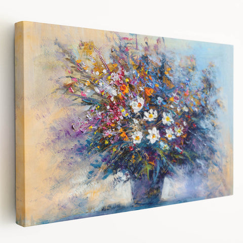 Abstract floral design stretched canvas artwork in vibrant colors, showcasing intricate patterns and textures, ideal for modern home decor or art enthusiasts.