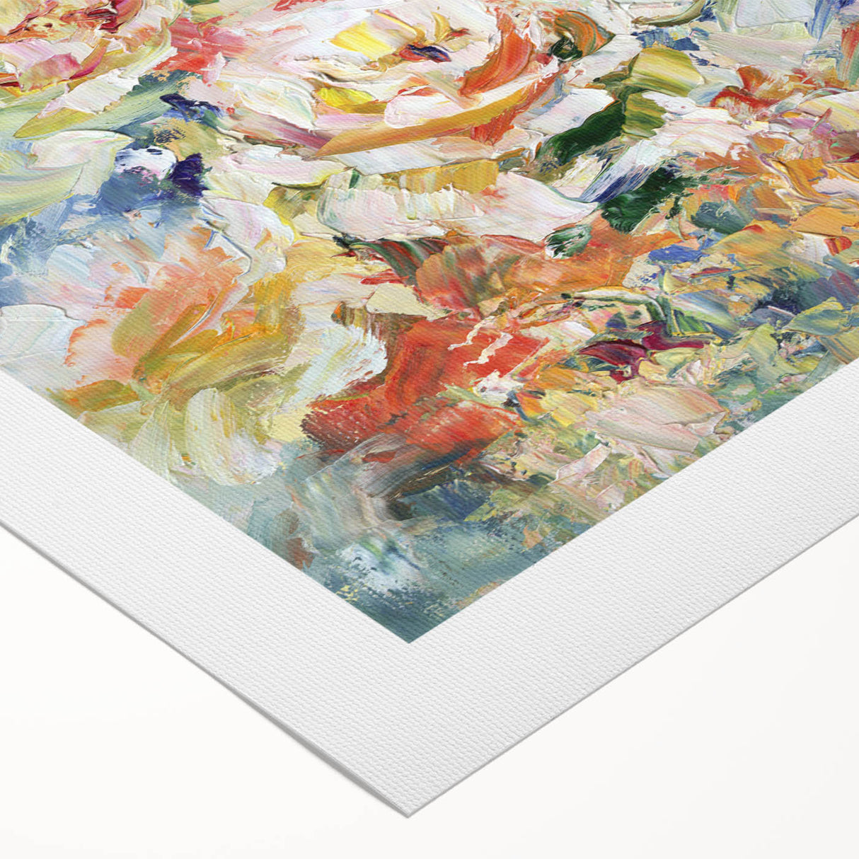 Abstract floral design on rolled canvas, showcasing vibrant colors and intricate patterns. Ideal for modern home decor, this artwork is securely packaged in a durable tube for easy transport.