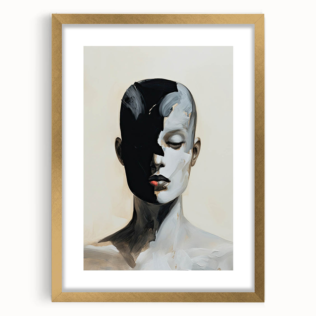 Abstract minimalist wall art framed in gold, featuring soft neutral tones and geometric shapes, perfect for modern home decor and enhancing aesthetic appeal.