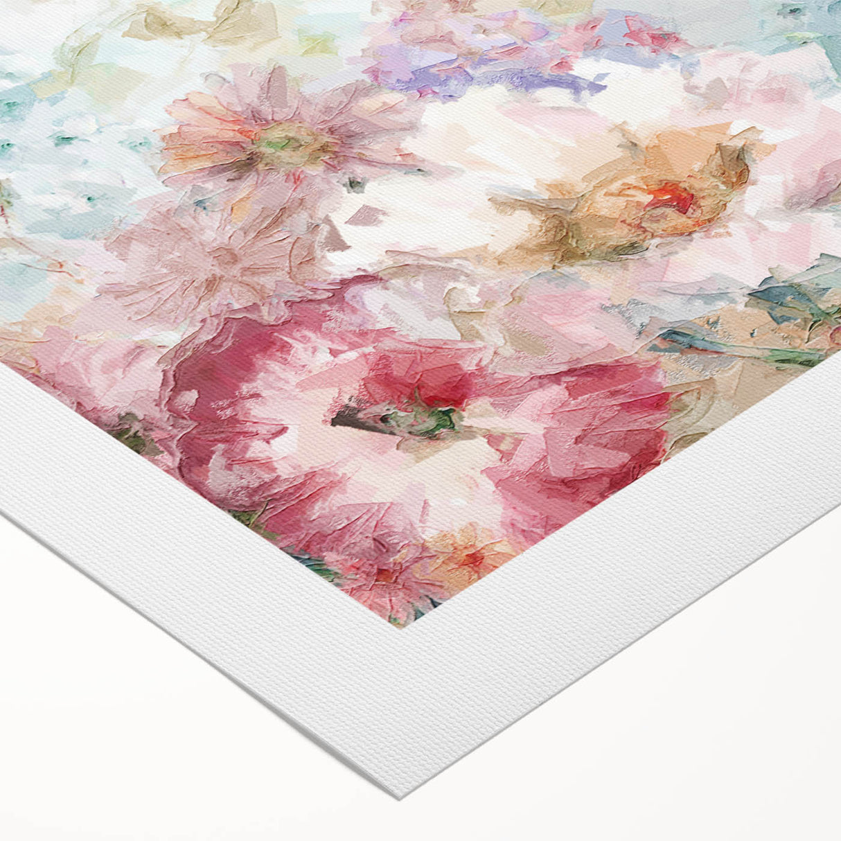 Abstract floral art print on rolled canvas, showcasing vibrant colors and intricate patterns. Perfect for home decor, it adds elegance to any space. Packaged securely in a cardboard tube for safe delivery.
