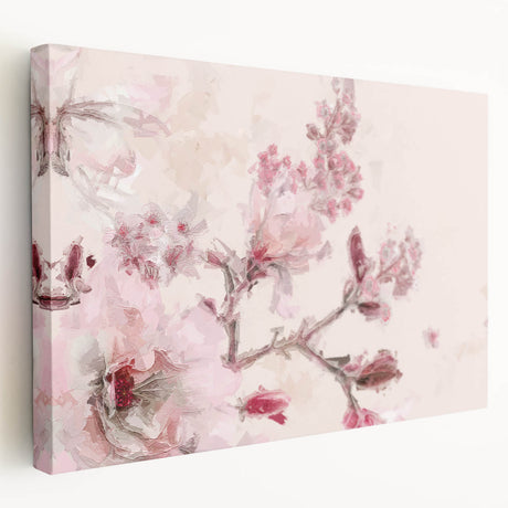 Abstract floral stretched canvas artwork showcasing vibrant colors and intricate designs, viewed from the side, ideal for modern home decor accents.