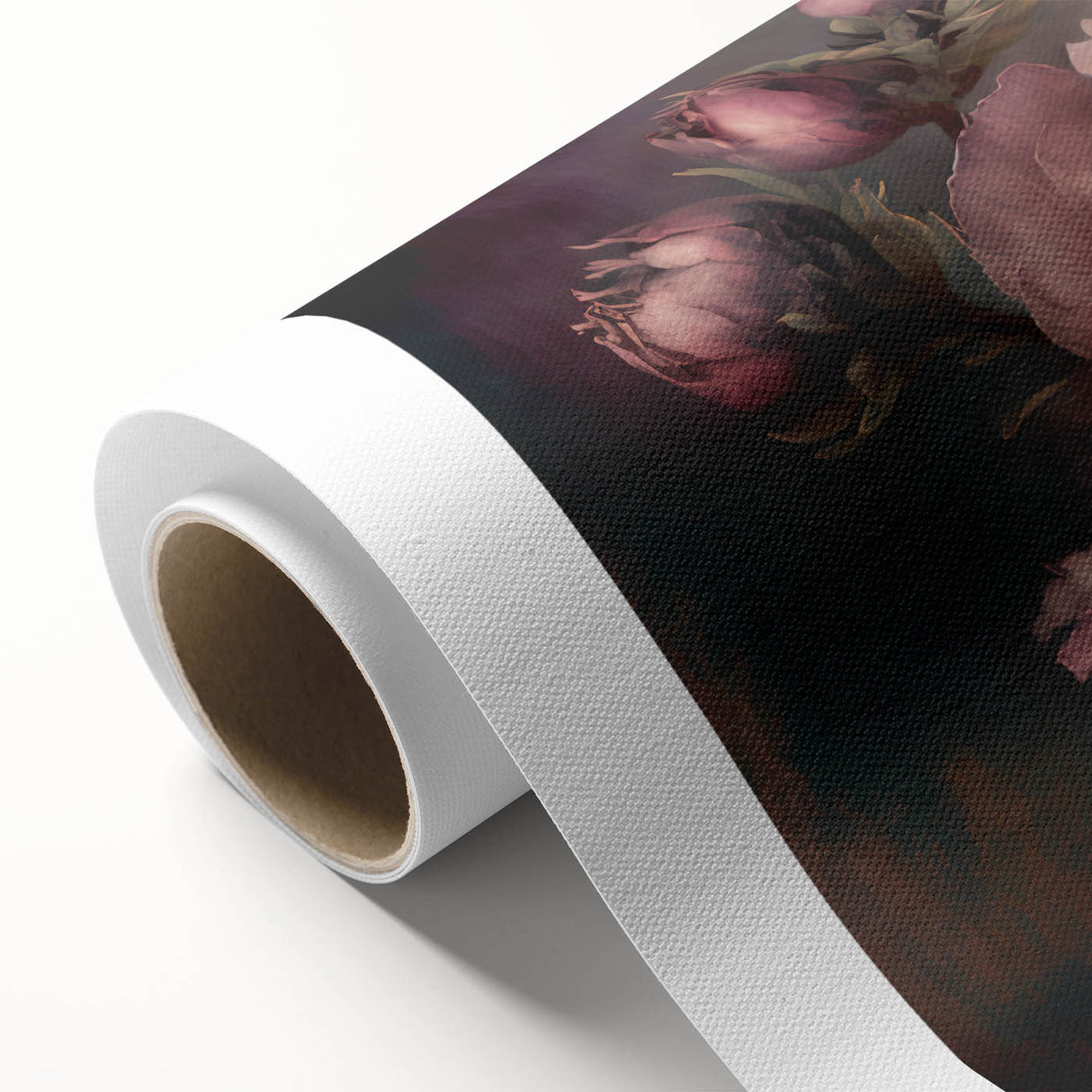 Abstract floral design on rolled canvas, showcasing vibrant colors and intricate patterns, elegantly packaged in a protective cardboard tube for art enthusiasts. Ideal for home decor, this piece adds a contemporary touch to any space.