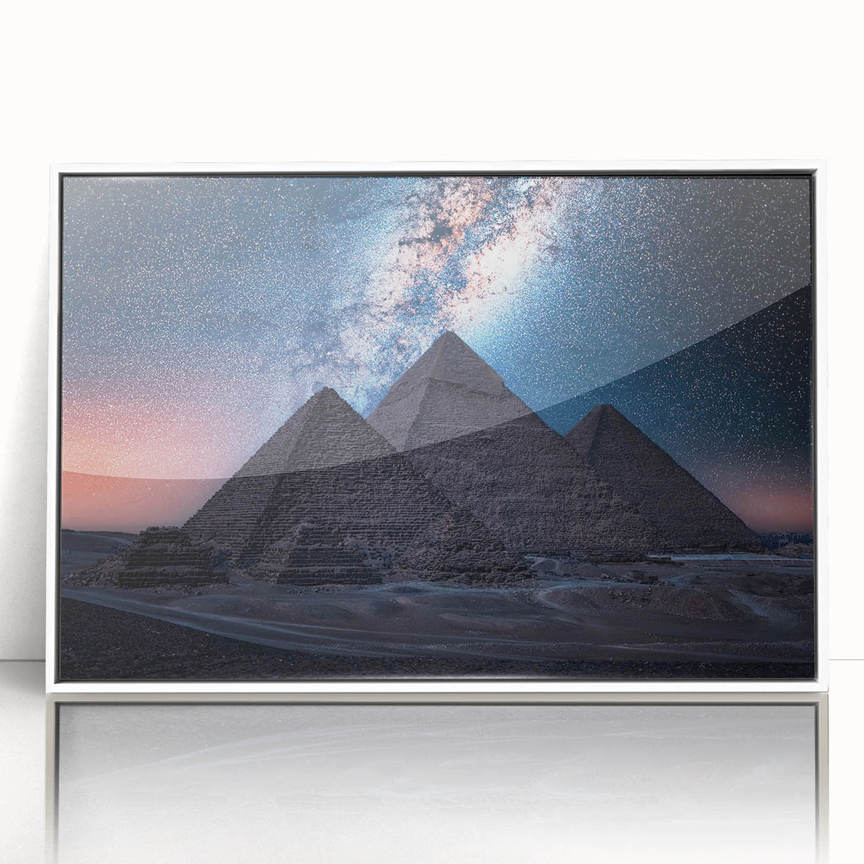 Framed acrylic print of an Egyptian landscape in muted earth tones, ideal for modern art wall decor.
