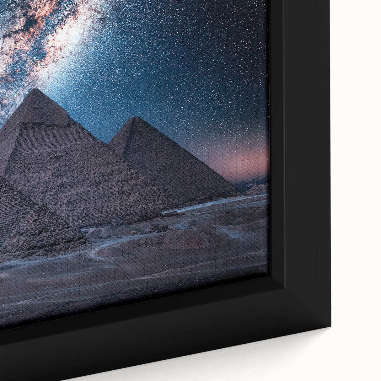 Extra large framed canvas featuring a textured, colorful depiction of an Egyptian landscape, ideal for living room decor.