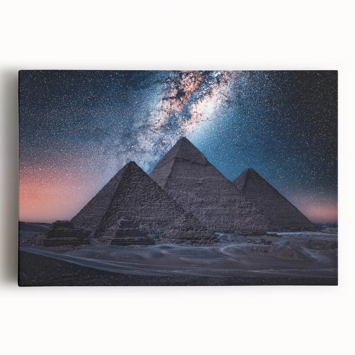 Black and white stretched canvas of Egyptian scenery, ideal for kitchen wall art.